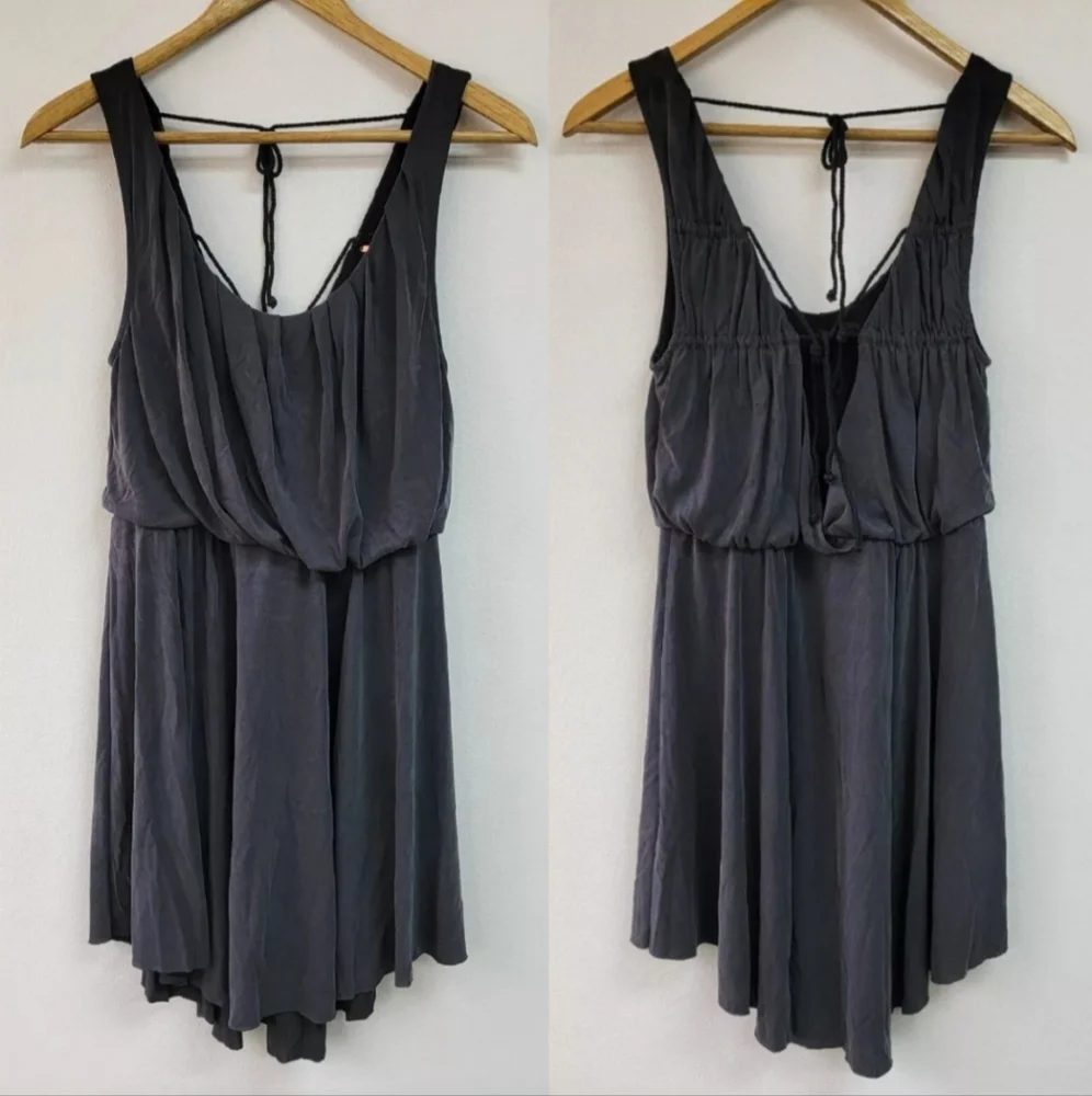 Free People charcoal new cupro true as love open tie back flowy mini dress L-1X - Picture 16 of 17